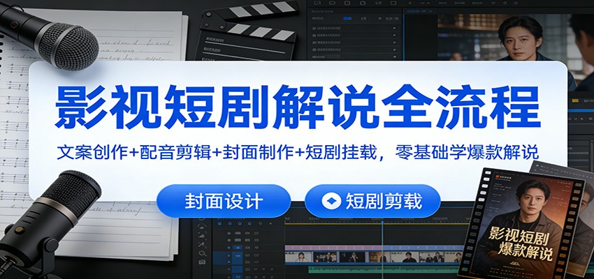 影视短剧解说全流程:文案创作+配音剪辑+封面制作+短剧挂载,零基础学爆款解说-站长V课