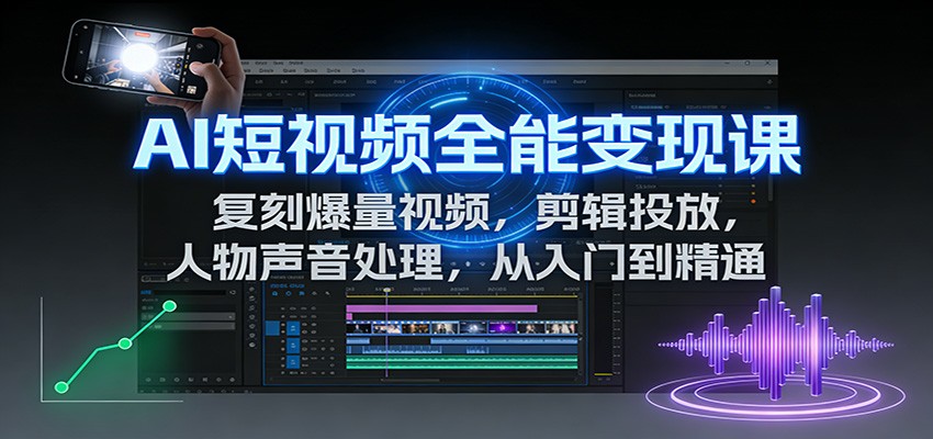AI短视频全能变现课:复刻爆量视频,剪辑投放,人物声音处理,从入门到精通-站长V课
