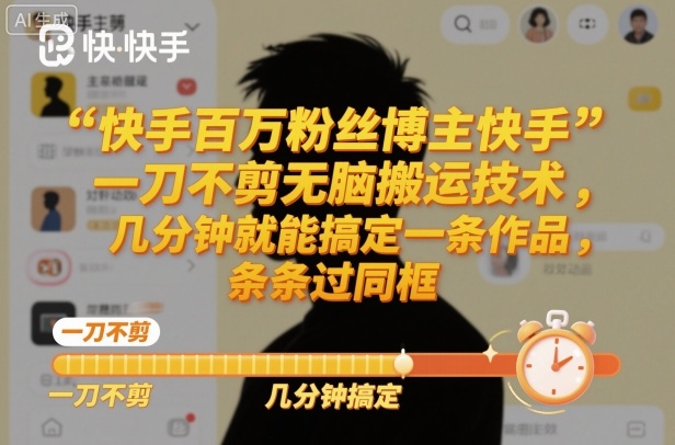 快手百万粉丝博主快手一刀不剪无脑搬运技术,几分钟就能搞定一条作品,条条过同框-站长V课