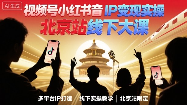 视频号小红书抖音IP变现实操北京站线下大课，40+行业短视频高变现姿势，100+IP高变现实操技术-站长V课