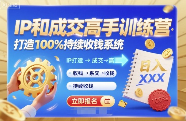 带你成为IP和成交高手的训练营,打造100%持续收钱系统