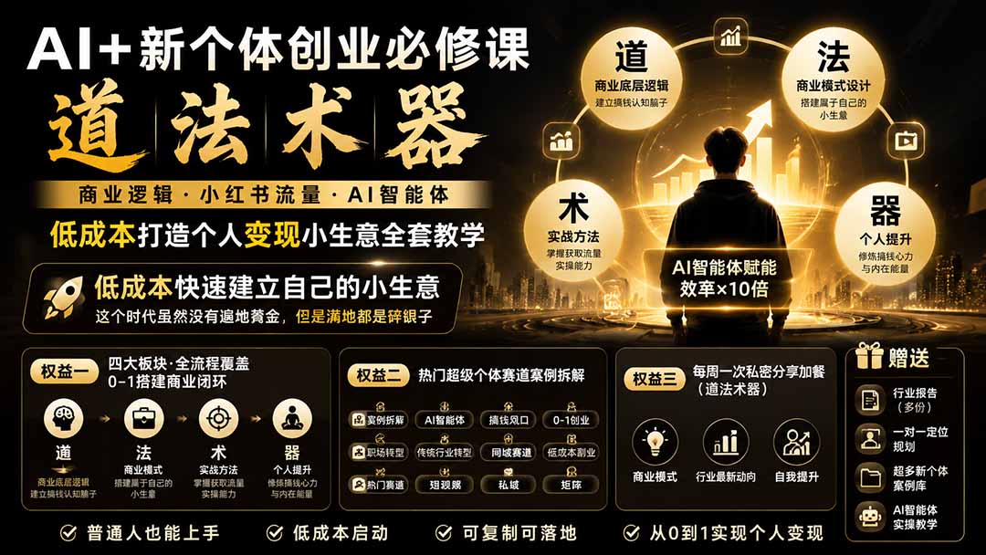 AI+新个体创业必修课-更新0922｜道法术器｜商业逻辑·小红书流量·AI智能体｜低成本打造个人变现小生意全套教学-站长V课