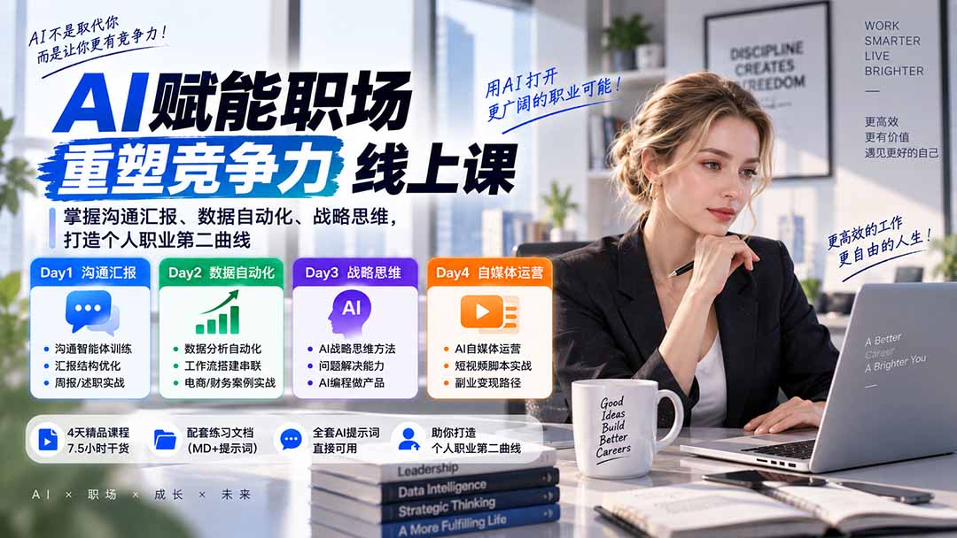 AI职场提效与第二曲线实战课-无水印:学习沟通汇报、数据工作流和战略思维,掌握AI编程做产品及自媒体运营方法-站长V课