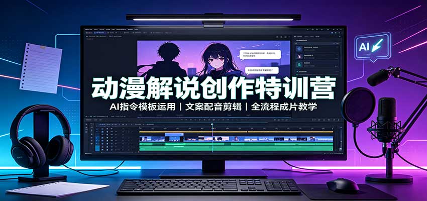 动漫解说创作特训营:AI指令模板运用,文案配音剪辑,全流程成片教学-站长V课
