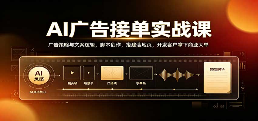 AI广告接单实战：广告策略与文案逻辑，脚本创作，搭建落地页，开发客户拿下商业大单-站长V课