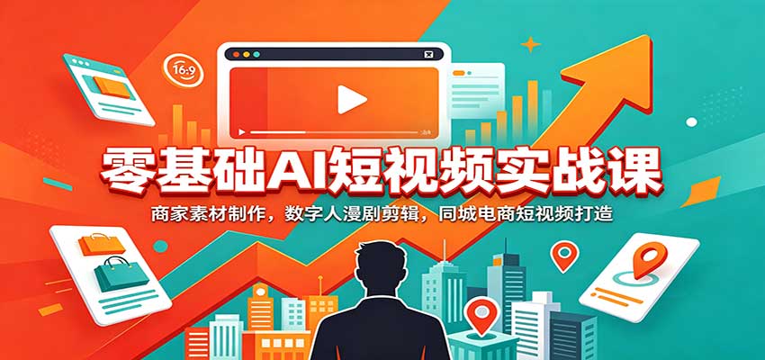 零基础AI短视频实战课：商家素材制作，数字人漫剧剪辑，同城电商短视频打造-站长V课