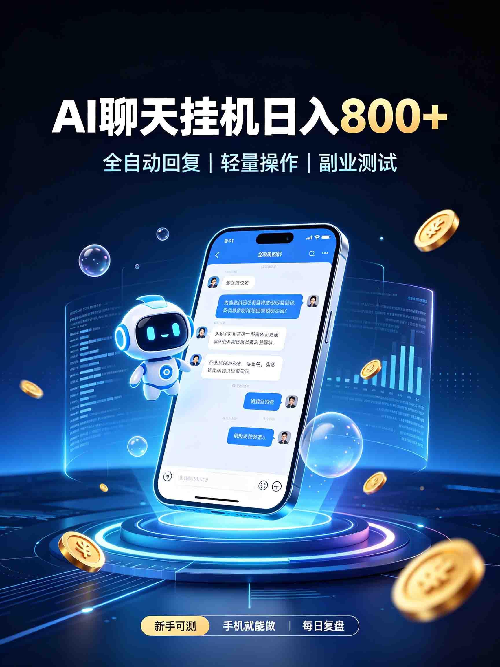 AI聊天挂机，日入800+，适用个人副业，工作室矩阵操作-站长V课