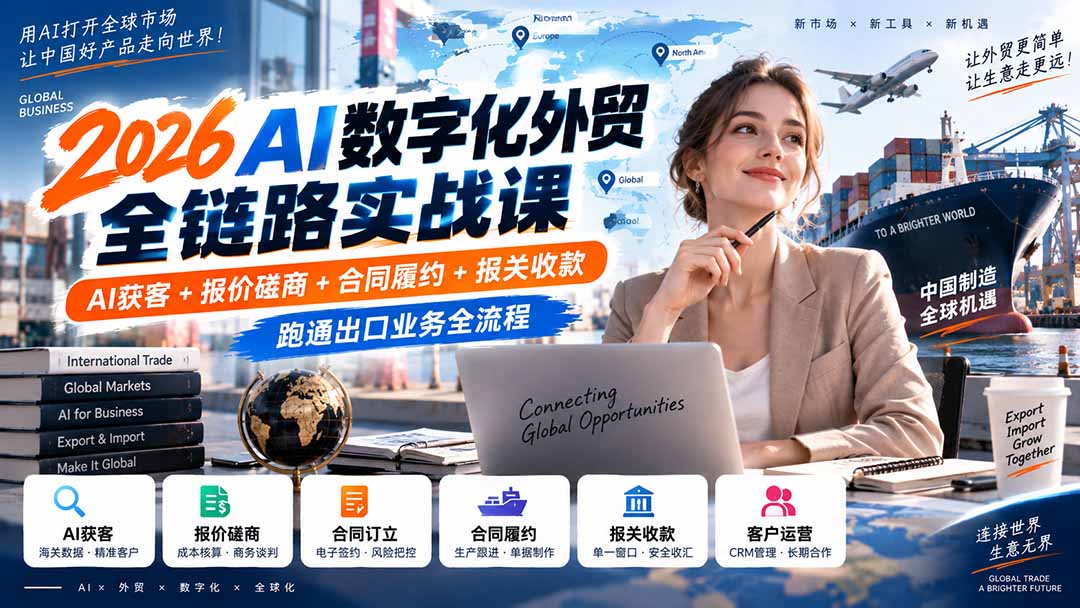 2026AI数字化外贸全链路实战课：AI获客+报价磋商+合同履约+报关收款，跑通出口业务全流程-站长V课