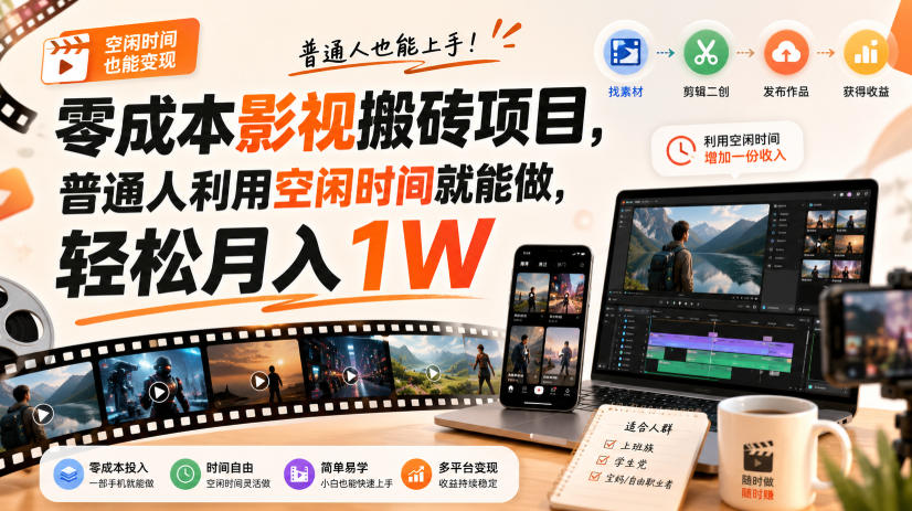 零门槛影视搬砖项目,月入万元,玩法稳定普通人可落地的长期副业!-站长V课