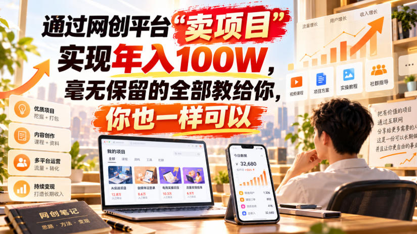 通过网创平台“卖项目”实现年入100W，毫无保留的全部教给你，你也一样可以！【揭秘】-站长V课