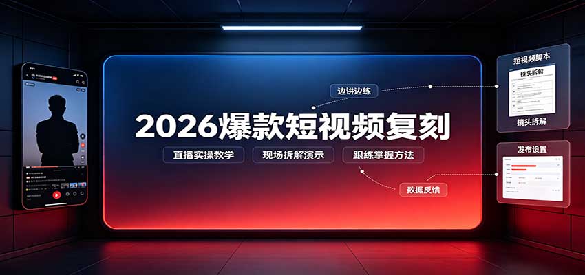 2026爆款短视频复刻：直播实操教学，配套文字文档掌握全流程-站长V课