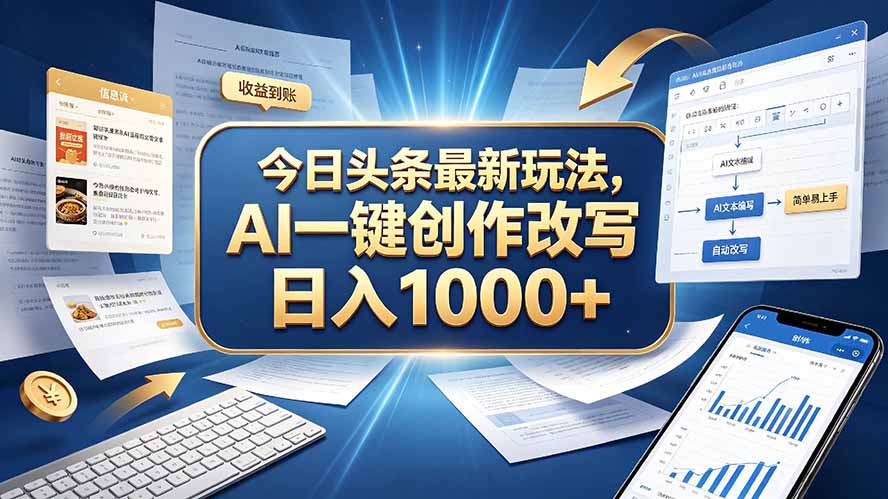 今日头条最新玩法，AI 一键创作改写，简单易上手，轻松日入 1000 +-站长V课