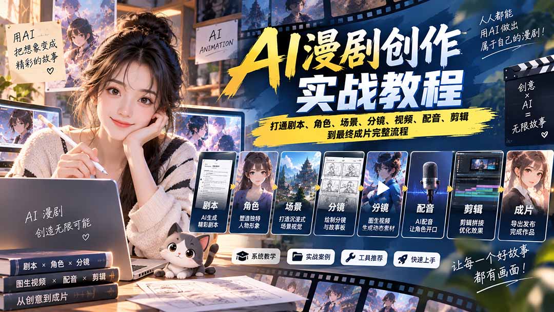 2026 AI漫剧创作实战教程：打通剧本、角色、场景、分镜、视频、配音、剪辑到最终成片完整流程-站长V课