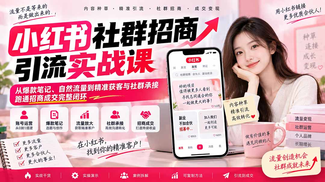 小红书社群招商引流实战课-无水印：从爆款笔记、自然流量到精准获客与社群承接，跑通招商成交完整闭环-站长V课