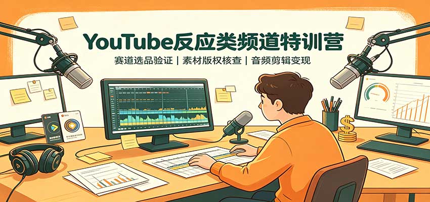 YouTube反应类频道特训营:赛道选品验证,素材版权核查,音频剪辑变现-站长V课