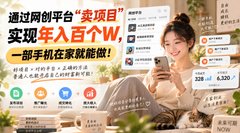 靠卖网创项目变现，一年拿下百万收益！一台手机就能操作！-站长V课