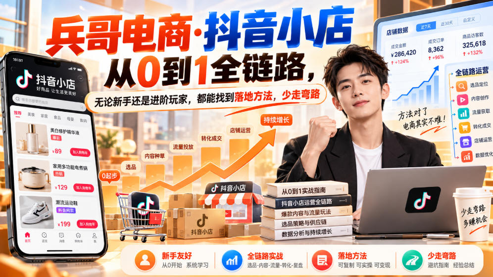 【无水印】兵哥电商·抖音小店从0到1全链路，无论新手还是进阶玩家，都能找到落地方法，少走弯路(更新9月)-站长V课