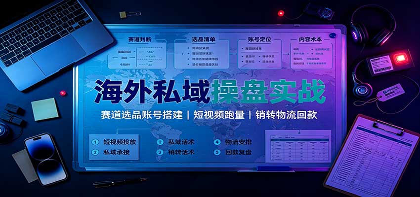 海外私域操盘实战:赛道选品账号搭建,短视频跑量,销转物流回款-站长V课