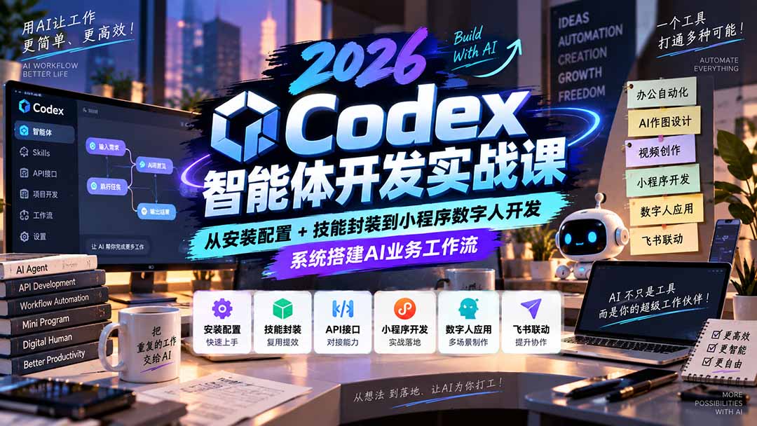 2026Codex智能体开发实战课：从安装配置+技能封装到小程序数字人开发，系统搭建AI业务工作流-站长V课