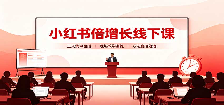 小红书倍增长线下课：三天集中面授，拆解选品、素材制作与起号全链路-站长V课