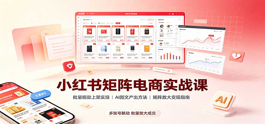 小红书矩阵电商实战课：批量搬款上架实操，AI图文产出，矩阵放大变现指南-站长V课