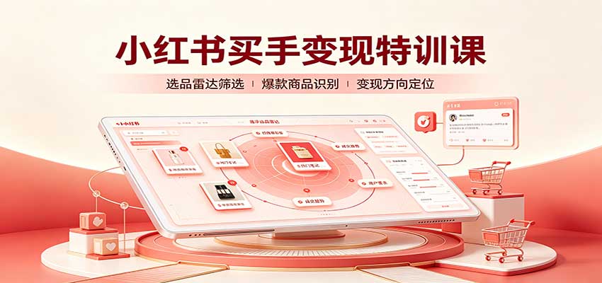 小红书买手变现特训课：账号定位养号起号，选品挂车，笔记标题封面全套教学-站长V课