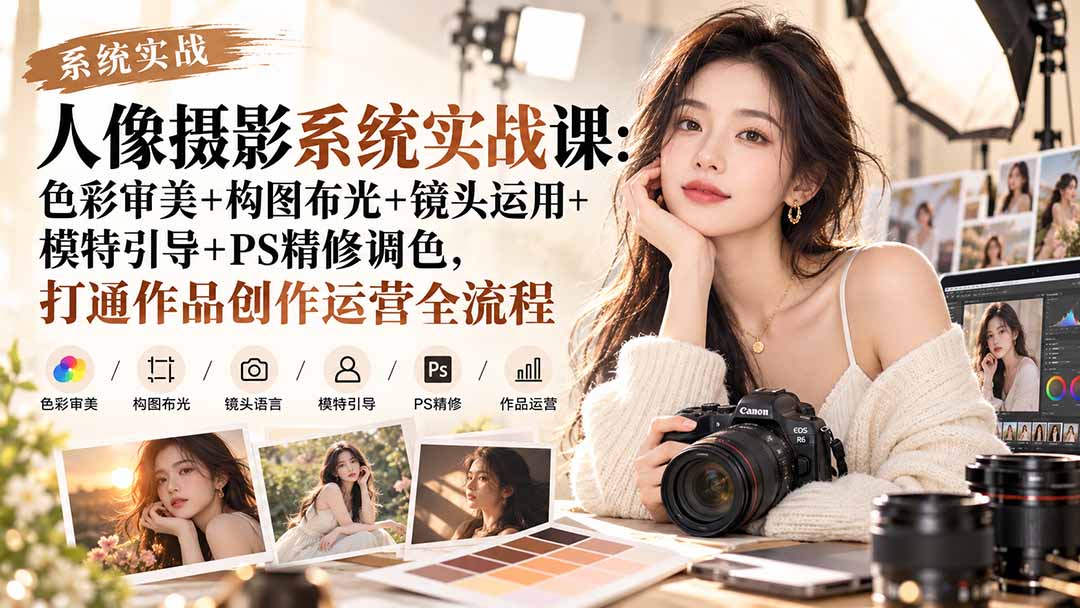【无水印】人像摄影系统实战课:色彩审美+构图布光+镜头运用+模特引导+PS精修调色,打通作品创作运营全流程-站长V课