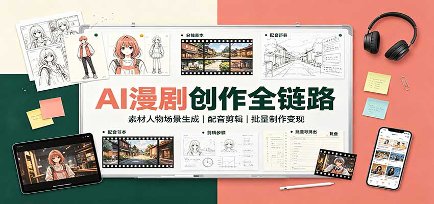 AI漫剧创作全链路:素材人物场景生成,配音剪辑,批量制作变现-站长V课