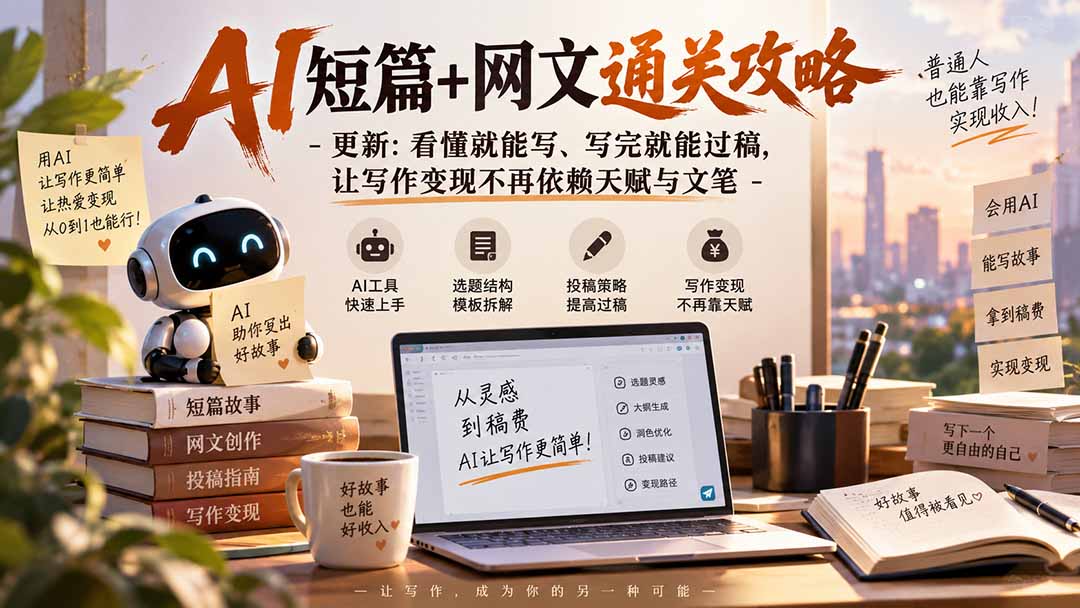 AI短篇+网文通关攻略-更新0921：看懂就能写、写完就能过稿，让写作变现不再依赖天赋与文笔-站长V课