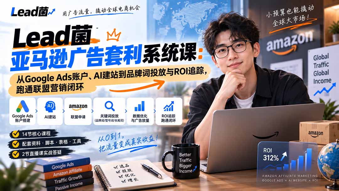 Lead菌亚马逊广告套利系统课:从Google Ads账户、AI建站到品牌词投放与ROI追踪,跑通联盟营销闭环-站长V课