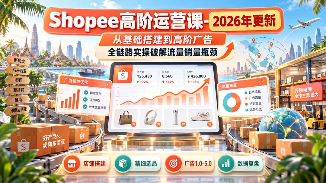 Shopee高阶运营课-更新9月，从基础搭建到高阶广告，全链路实操破解流量销量瓶颈-站长V课