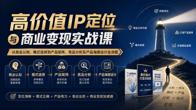 【无水印】高价值IP定位与商业变现实战课,从商业认知、模式选择到产品矩阵、竞品分析及产品海报设计全流程-站长V课