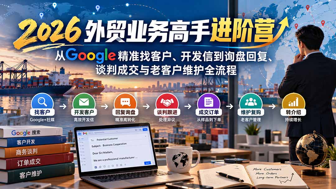 2026外贸业务高手进阶营:从Google精准找客户、开发信到询盘回复、谈判成交与老客户维护全流程-站长V课