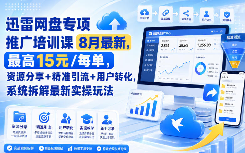 迅雷网盘专项推广培训课9月最新,最高15米/每单,资源分享+精准引流+用户转化,系统拆解最新实操玩法(更新0930)-站长V课