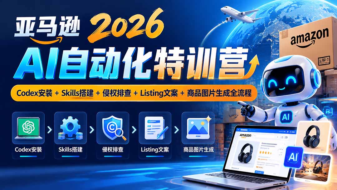 亚马逊2026AI自动化-10月特训营:Codex安装+Skills搭建+侵权排查+Listing文案+商品图片生成全流程-站长V课