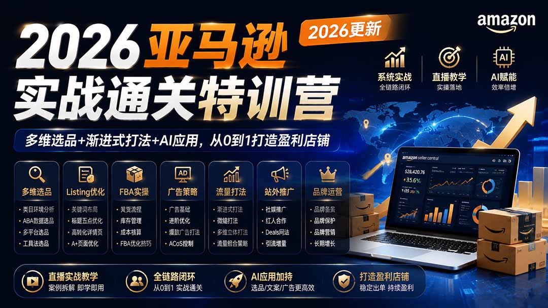 2026亚马逊实战通关特训营-更新1001，多维选品+渐进式打法+AI应用，从0到1打造盈利店铺-站长V课
