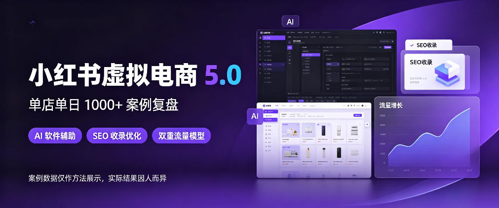 小红书虚拟电商5.0，单店单日1000+，AI软件+SEO收录，双重流量稳定出单【揭秘】-站长V课