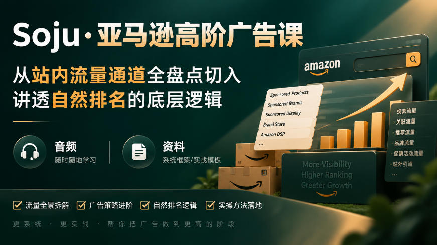 亚马逊高阶广告课，从站内流量通道全盘点切入，讲透自然排名的底层逻辑(直播+音频+资料)-站长V课