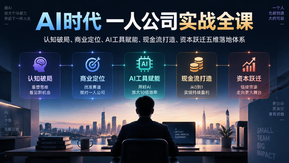 AI时代一人公司实战全课｜认知破局、商业定位、AI工具赋能、现金流打造、资本跃迁五维落地体系-站长V课