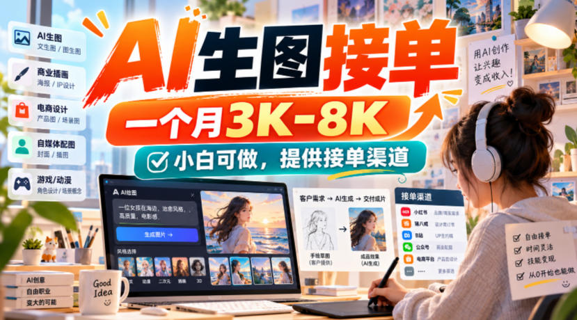 AI生图接单，一个月3K-8K，小白可做，提供接单渠道-站长V课