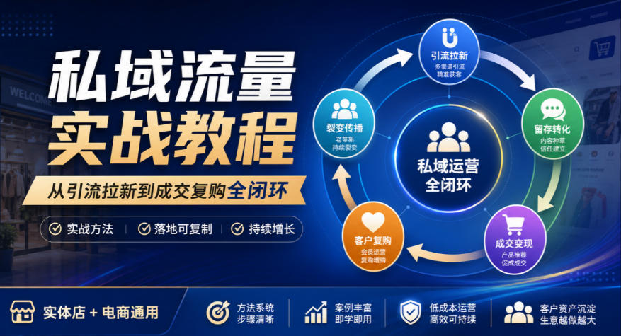 私域流量实战教程，从引流拉新到成交复购全闭环，实体店电商通用-站长V课