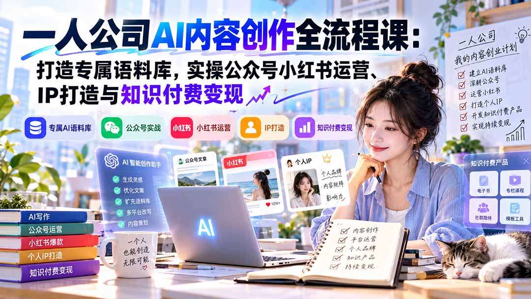 一人公司AI内容创作全流程课：打造专属语料库，实操公众号小红书运营、IP打造与知识付费变现方法论-站长V课