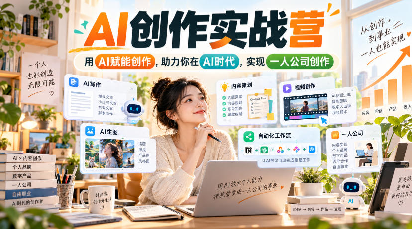 AI创作实战营，用AI赋能创作，助力你在AI时代，实现一人公司创作-站长V课