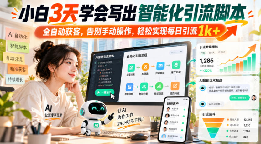 小白3天学会写出智能化引流脚本，全自动获客，告别手动操作，轻松实现每日引流1k+-站长V课