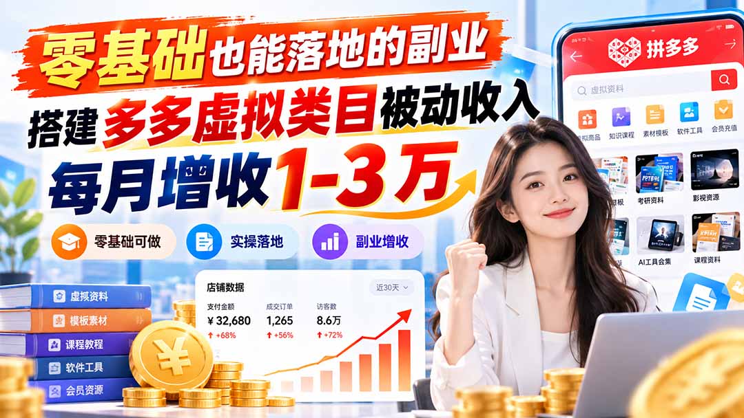 零基础也能落地的副业，搭建多多虚拟类目被动收入，每月增收 1-3 万-站长V课