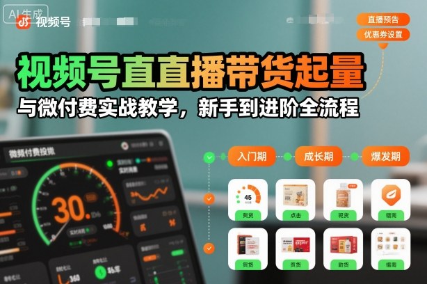 视频号直播带货起量与微付费实战教学，新手到进阶全流程(更新26年10月)-站长V课