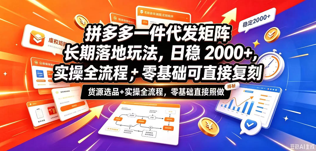 拼多多一件代发矩阵长期落地玩法，日稳入2k+，选品货源+实操全流程，零基础可直接复刻【拆解】-站长V课