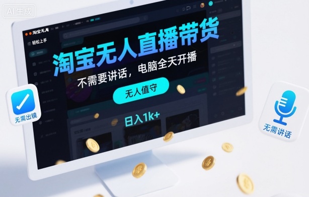 淘宝无人直播带货,不需要出镜,不需要讲话,电脑全天开播,轻松上手,日入1k+【揭秘】-站长V课