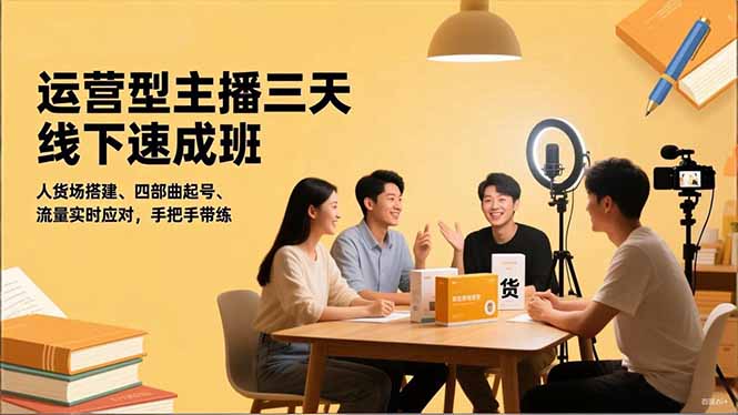 运营型主播三天线下班，人货场搭建,四部曲起号,流量实时应对，手把手带练-站长V课