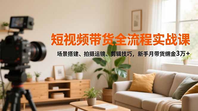 短视频带货全流程实战课,场景搭建、拍摄运镜、剪辑技巧,新手月带货佣金3万+-站长V课